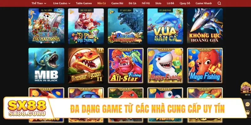 Đa dạng game từ các nhà cung cấp uy tín