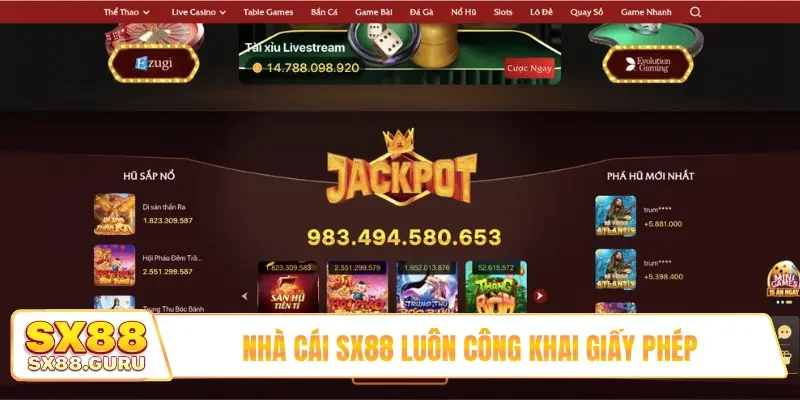 Nhà cái SX88 luôn công khai giấy phép