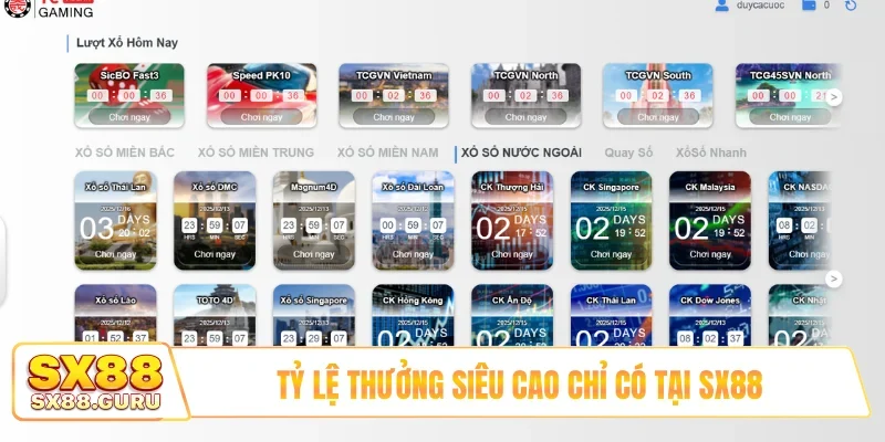 Tỷ lệ thưởng siêu cao chỉ có tại SX88